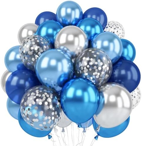 Lot de ballons en latex avec confettis bleus et argentés - 30,5 c...