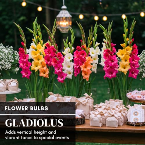 Made and Shipped in USA, Large Bulbs, (5) Beautiful Flowering Perennials, Sale-Sword Lily, Gladiolus Bulbs, Deluxe Giant Mix