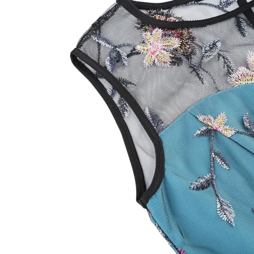 Image of Tulle Embroidery Floral Dress for Women Sleeveless Mesh Flower Embroidered Tulle Prom Dress Summer Wedding Tea Party Dress