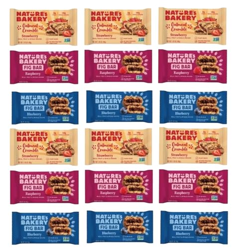 Fig bars Assortment – Nature’s Bakery Variety Pack, 18 Count | Oatmeal Crumble Strawberry, Fig Bar Raspberry & Blueberry | Plant-Based, Whole Grains, Non-GMO Snacks | Custom Bundled by MOOCHI