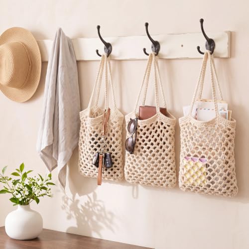 Image of Honeydak 3 Hanging Baskets, White, Mesh, Cotton Rope