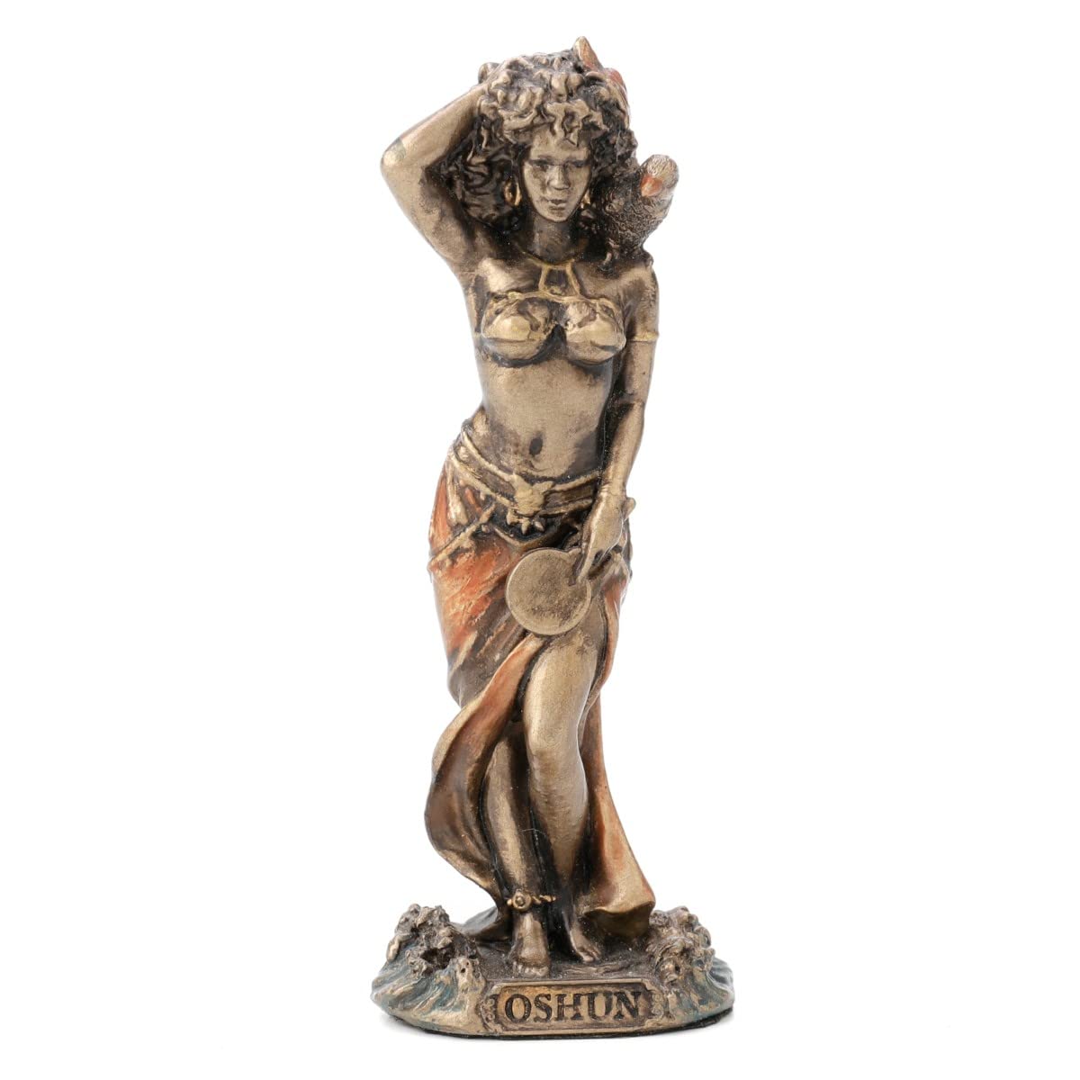 ROCKING GIFTS Figura Decorativa Clásica Pequeña, Oshun Diosa del Amor Belleza y Matrimonio, Resina Efecto Bronce Antiguo, Escultura de Mitologia Yoruba Africana, 9 cm