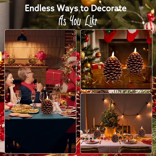 Image of Christmas Pinecone Candles Flameless, Battery Operated Pine Cone Candles