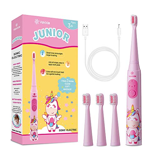 Vekkia Sonic Rechargeable Kids Electric Toothbrush, 3 Modes With Memory, Fun & Easy