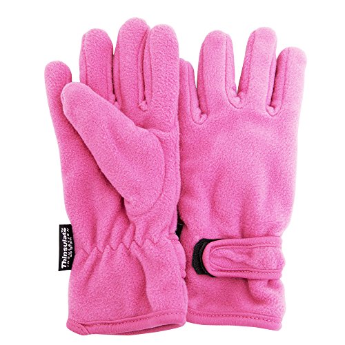 Floso® Big Girls Childrens/Kids Plain Thermal Fleece Gloves (3M 40G) (9-12 Years) (Red) #TOP5