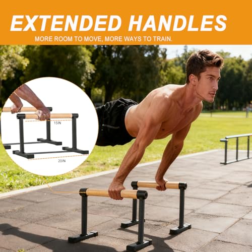 Image of Parallette Push Up Bars Dip Station Stand with Thick Beech Handles, Push-up Bar, Rock-Free Fitness Equipment for Handstand, L-Sit, Gymnastics, Strength Training Home Gym,600lbs (Black, L)