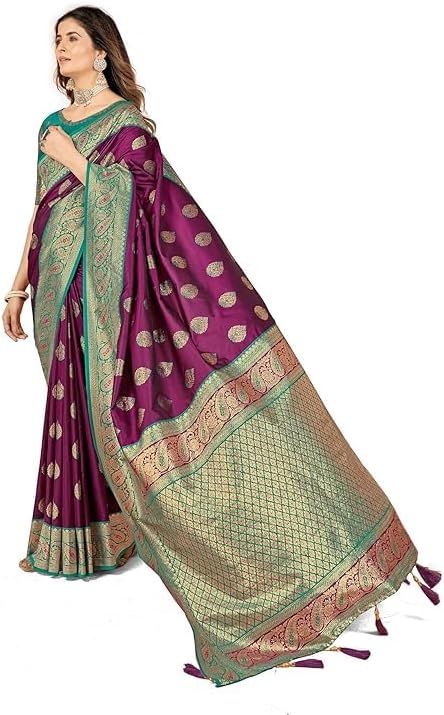 Cotton Banarasi Silk Saree for Women With Unstitched Blouse Piece