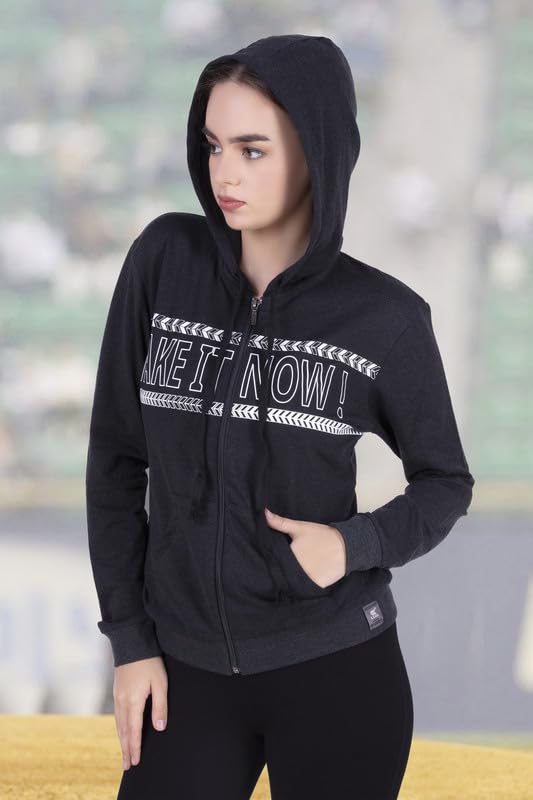 Image of Women's Cotton Printed Steel Blue Jacket with 2 Cross Pockets
