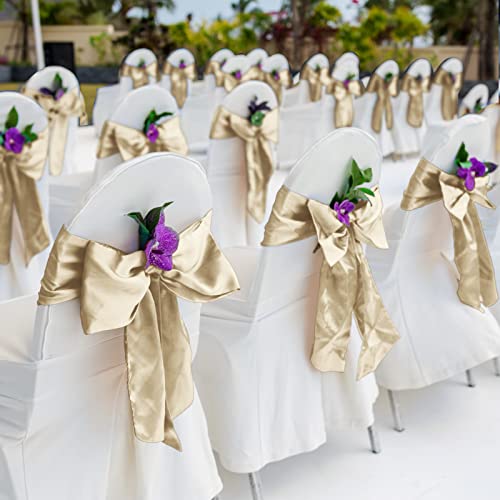 Aneco 12 Pack Satin Table Runner 12 X 108 Inch Champagne Long Wedding Satin Silk Table Runner For Wedding Banquet Graduations Birthday Party Decoration #TOP4