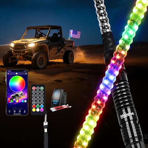 Image of Nilight LED Whip Light 1PC 2FT Spiral RGB Antenna Whips with Spring Base, App /Remote Control DIY Chasing Patterns Brake & Reverse Lights for Side by Side ATV UTV RZR Can-Am Buggy Jeep