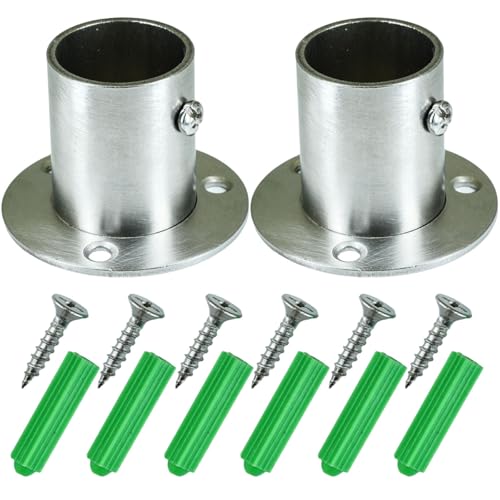 Selyse 2 Pezzi di Supporto per Tubi in Acciaio Inox per Armadio, Supporto per Tubi Tondi con Base Flangiata e 6 Viti, Supporto da Parete Regolabile Antiruggine (25mm)
