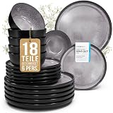 Juego de Vajilla de Steingut Ibiza para 6 Personas - 18 Piezas, Set de Vajilla para Lavavajillas y Microondas - Moderno Juego de Platos - Servicio de Pure Living en gris oscuro