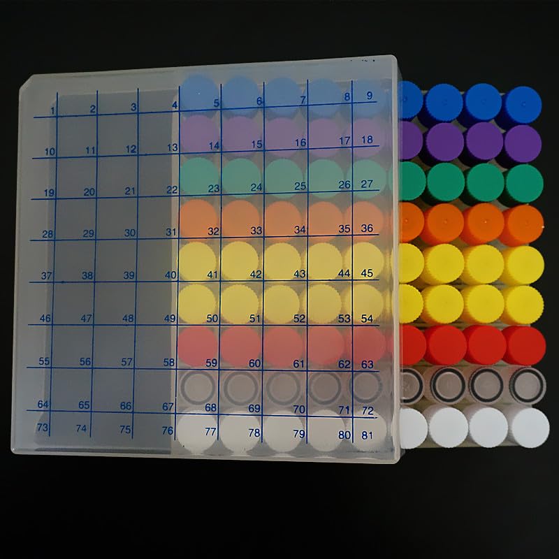 1Set Include One Piece 81- Lattice Digital Code Storage Box for Store Cryovial+81Pieces 1.8ml Plastic Refrigerating Tube(Orarge Cap Withe Box)