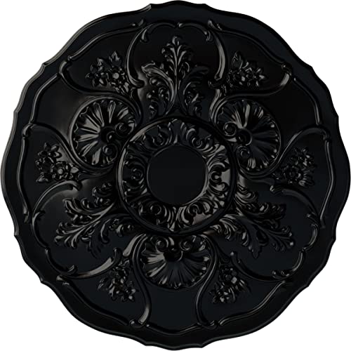 Image of Ekena Millwork CM22CNBLF Cornelia Ceiling Medallion, 22 1 /2 OD x 1 1 /2 P, Jet Black