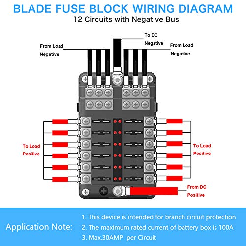 Image of 12 Way 12V Fuse Box 12Volt Blade Fuse Block Holder, 12 Circuit W /Negative Bus Waterproof Fuse Box with LED Indicator for 12V /24V Automotive Golf Cart Truck Car Boat Marine RV Van Vehicle