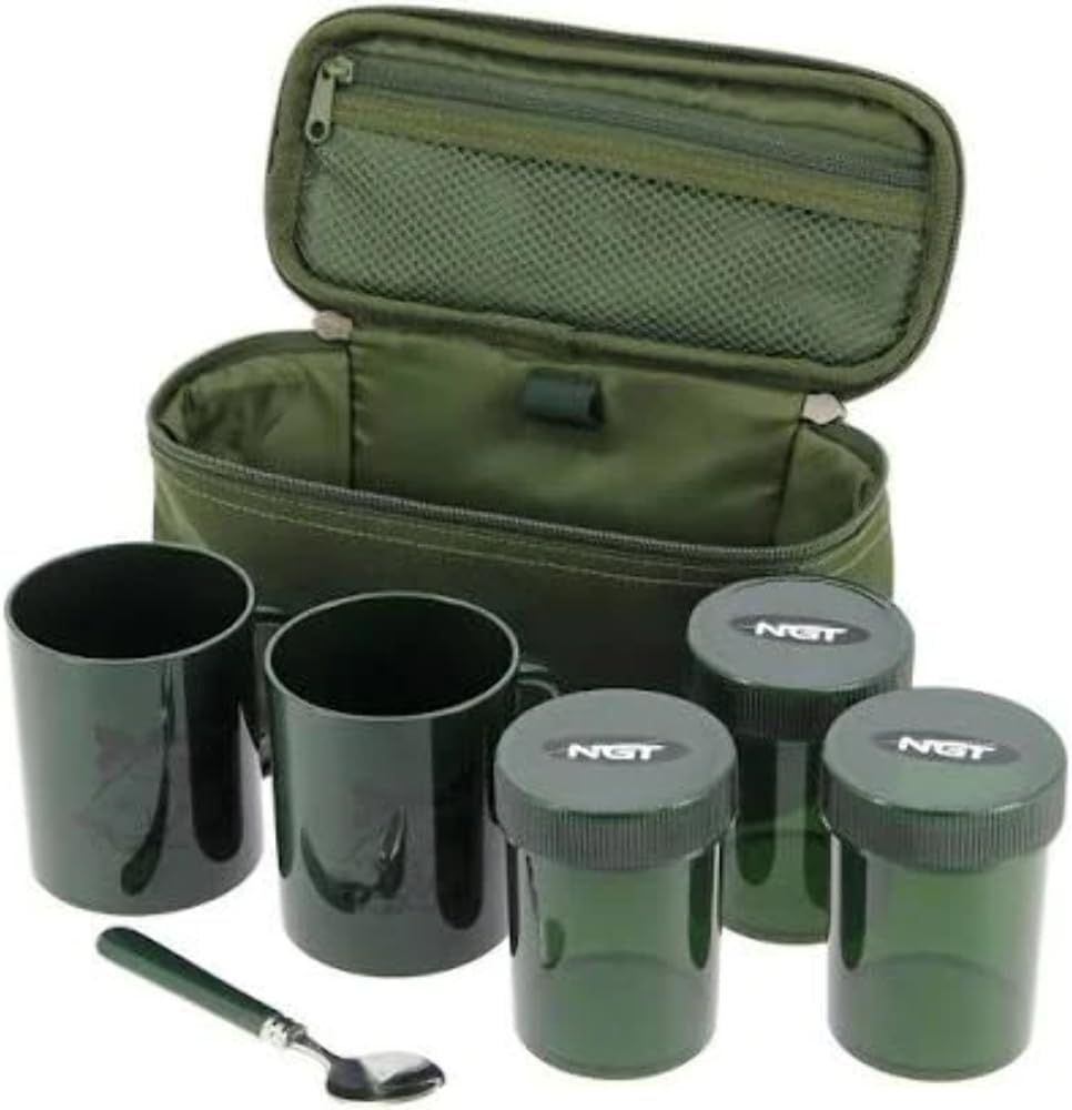 NGT Brew Kit Camping Carp Fishing Includes Cups, Pots, spoon & Case