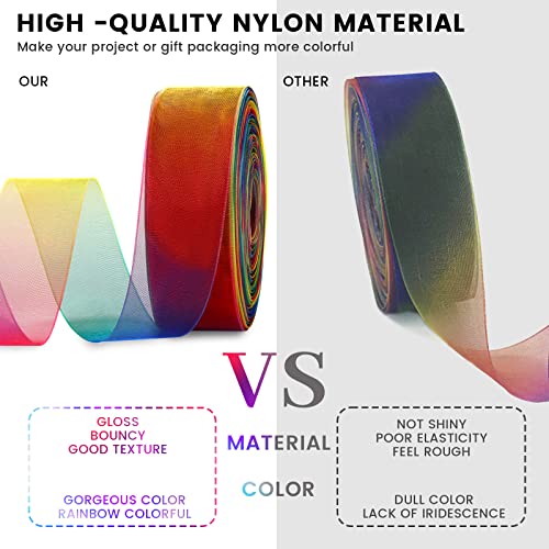 Molshine 50Yd X 1.5 Inch Sheer Organza Ribbon, Premium Quality Shimmer Ribbons, Chiffon Band - Rainbow Seven Colors(Deep Rainbow) (1-1/2" (38Mm)) #TOP3