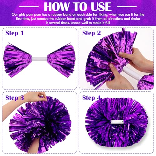 WILLBOND 1pcs Cheerleading Pom Poms Bulk Metallic Foil Cheerleader Pompoms with Baton Handle for Soccerball Basketball Cheering Squad Team 2026 Game Sports Dance Party Spirit (Purple) - Image 3