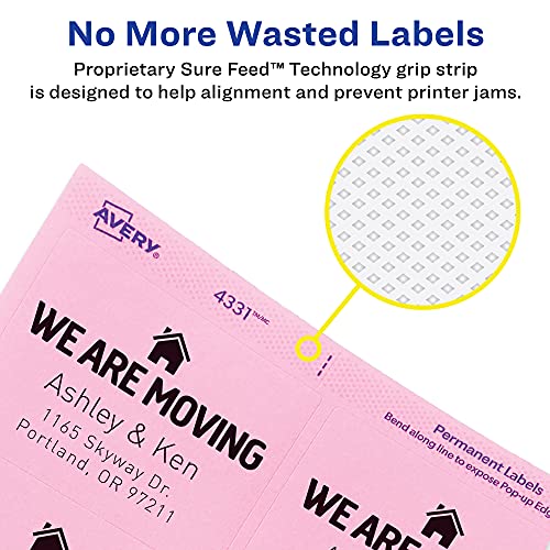 Avery Labels With Sure Feed, Assorted Bright Colors, 2" X 2-5/8", Laser/Inkjet, 150 Labels (4331) #TOP2