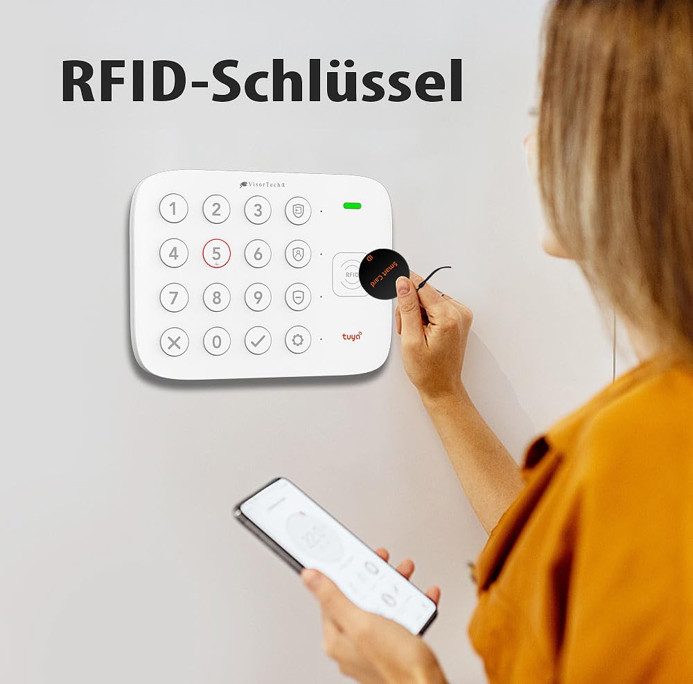 VisorTech Sistema Alarma WiFi: Juego de 6 Piezas Juego de Alarma WiFi, 2X Sensor para Puertas/Ventanas, Detector de Movimiento PIR inalámbrico (con Contacto para Ventana, Kit, Tableta)