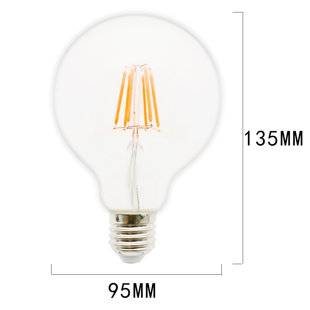 G95 6 W bombilla LED Equivalente a 45 W, E27, Blanco cálido (2200 K), 500 lúmenes, Globe Bulb, intensidad regulable, paquete con 20 unidades)