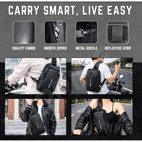Image of Sling Side Bag For Men | Anti-Theft Smart Waterproof Crossbody Chest Bag for Travel | Messenger Bags Casual Shoulder Bag for Men and Women (ALLBLACK)