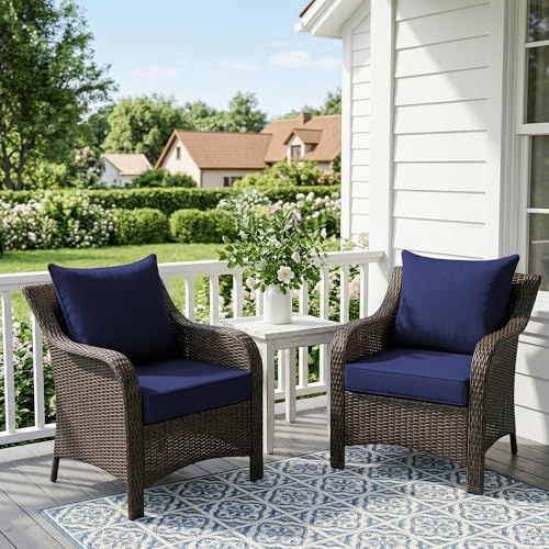 Image of UNIKOME 24 inchx24 inchx4 inch Outdoor Chair Cushions Set - Waterproof Patio Cushions for Outdoor Furniture with Removable Cover, Ties & Handle, Deep Seat Patio Cushions for Sofa Couch - Navy