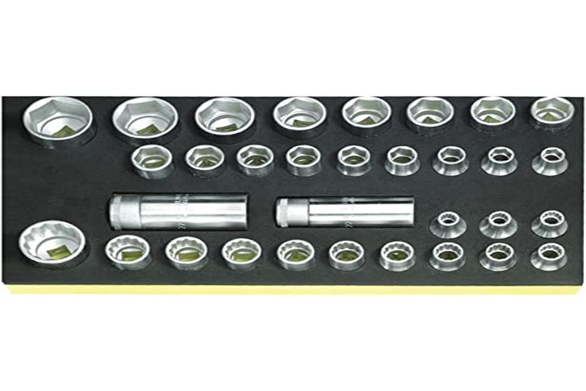 Stahlwille 96838191 32-Piece Socket Set with Ratchet, 1/2" Hex and Bi-Hex Sockets (8mm - 30mm) in Tool Control System Inlays, TCS Size 175 x 350 x 50 mm, Made in Germany