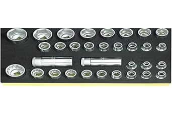 Stahlwille 96838191 32-Piece Socket Set with Ratchet, 1/2" Hex and Bi-Hex Sockets 8mm - 30mm in Tool Control System Inlays, TCS Size 175 x 350 x 50 mm, Made in Germany