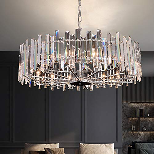 MEEROSEE Crystal Chandelier Lighting Modern Pendant Ceiling Light Fixture Chrome Contemporary Island Chandeliers for Living Room Dining Room Dimmable D39.37