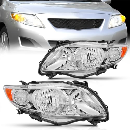Image of Nilight Headlight Assembly Compatible with 2009 2010 Toyota Corolla XLE /LE /Base Replacement Headlamp Chrome Housing Amber Reflector Driver and Passenger Side(Not fit S or XRS Trim)