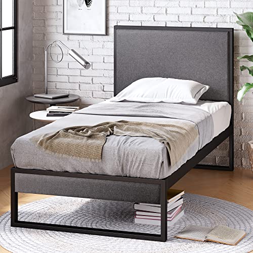 Zinus Christina Bett 90x200 cm - Höhe 36cm mit Stauraum unter dem Bett - Metall Plattform Bettgestell mit gepolstertem Kopfteil - Schwarz und Grau Zinus Christina Bett 90x200 cm - Höhe 36cm mit Stauraum unter dem Bett - Metall Plattform Bettgestell mit gepolstertem Kopfteil - Schwarz und Grau