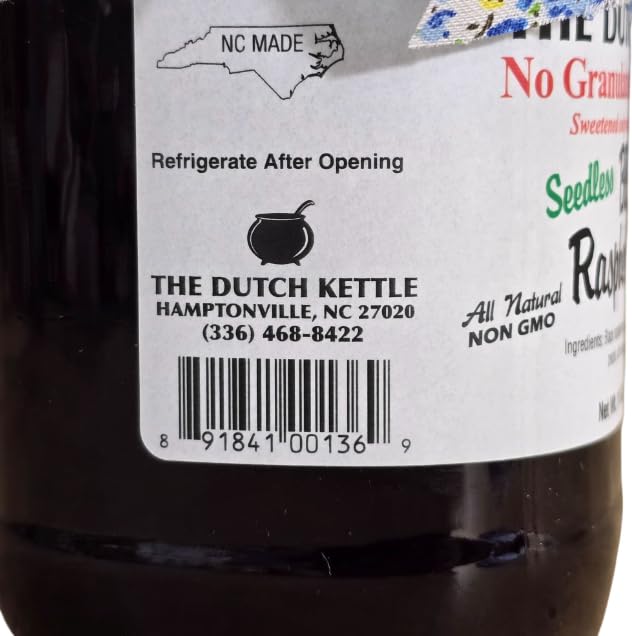 The Dutch Kettle Amish Homestyle Black Raspberry Seedless No Sugar Added Jam 2-19 Oz Jars with Added Craft Jar Toppers