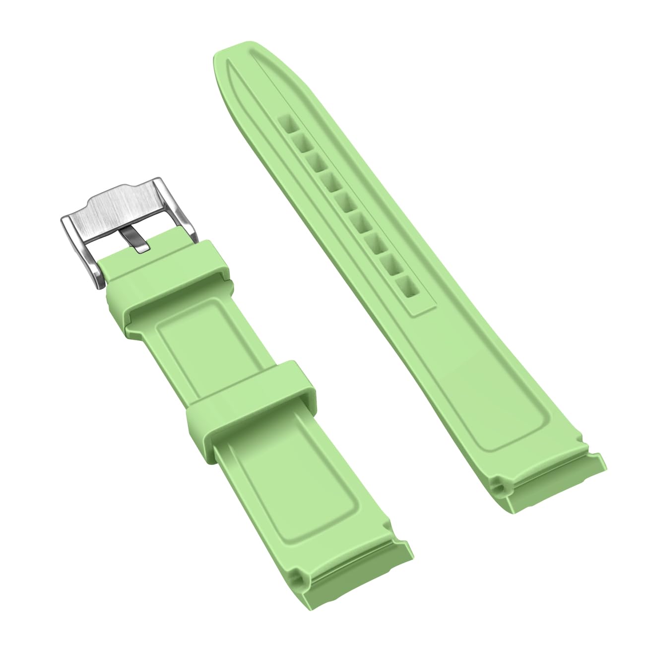 Correa de reloj curvada de silicona de 20 mm y 22 mm, correa de goma deportiva universal suave de alta calidad, hebilla de acero inoxidable cepillado para hombres y mujeres (22 mm, verde claro)