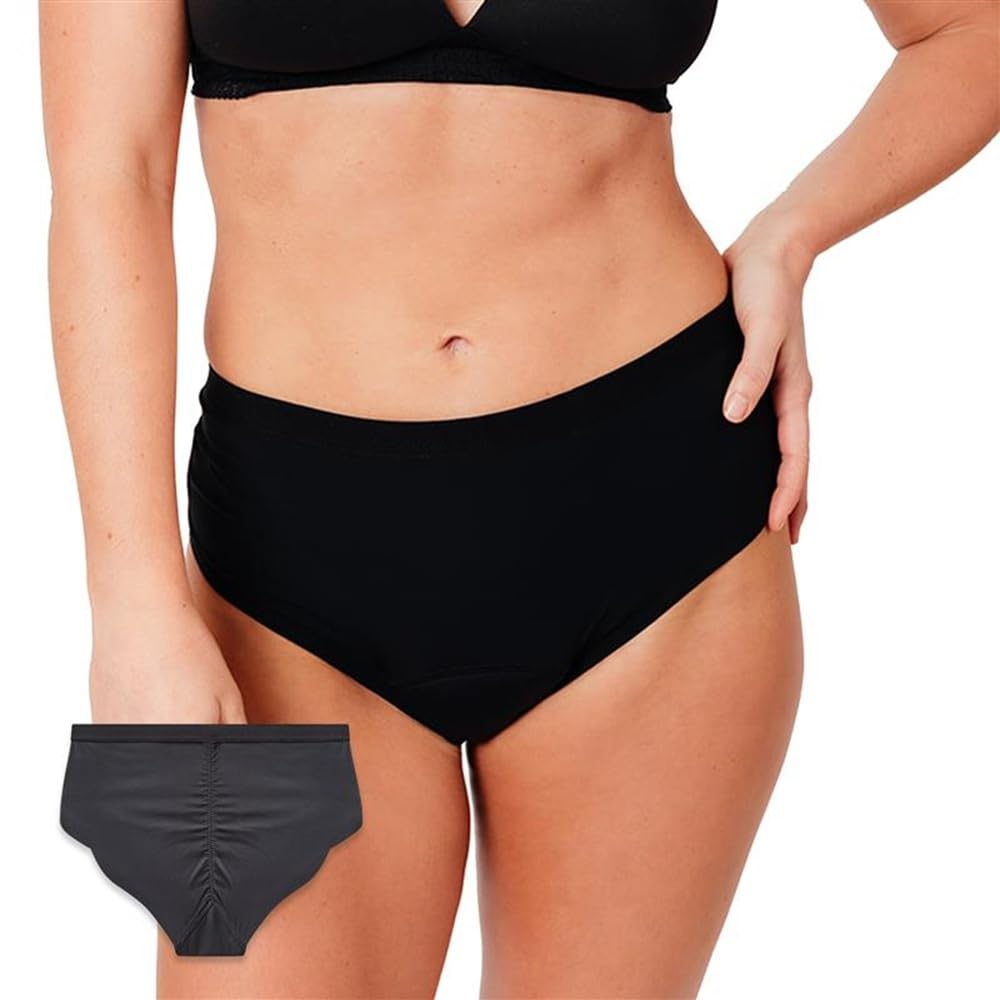 NIXI Body - Susie Sporty Hip Hugger Black Period Knickers (Size 10-12), Sustainable Medium 15ml Absorbent Leak Proof Breathable Underwear, Bladder Leaks, Periods, Discharge & Sweat Protection