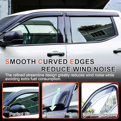 Image of Outside-Mount Rain Guards Window Visors for 2024-2026 Toyota Tacoma Double Cab Wind Vent Deflectors Truck Accessories Dark Smoke 4-Piece Set with Thicker