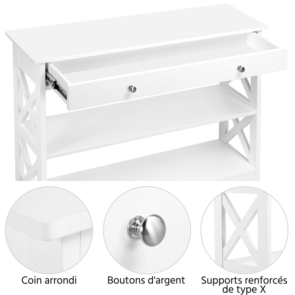 Yaheetech Table Console en Bois MDF Meuble d'Entrée avec 2 Etagère de Rangement Design en Forme X pour Salon Couloir Table d'appoint Blanc 80 × 30 × 80 cm | Console blanche en bois, style vintage, meuble auxiliaire de rangement pour canapé, salon, couloir