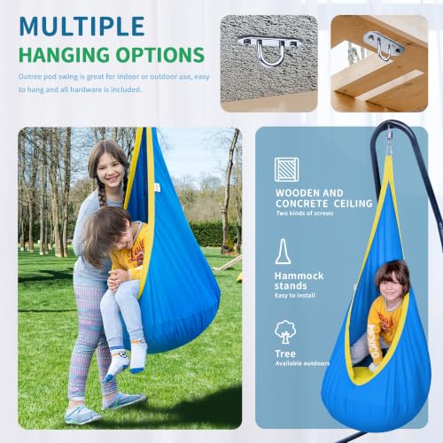 Image of OUTREE Kids Pod Swing Seat, Cotton Child Hammock Swing Chair, Sensory Swing for Indoor and Outdoor Use,Blue and Yellow