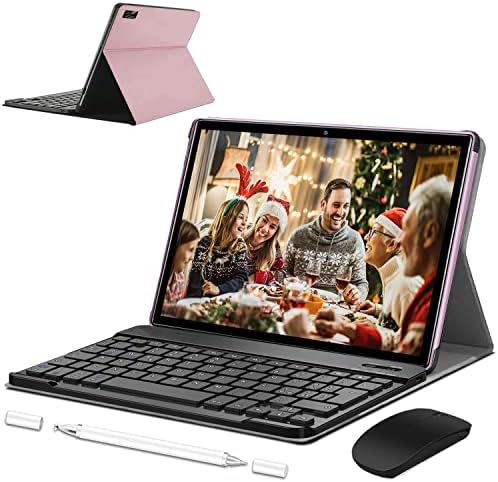 10.1 inch Tablet Android 10 Octa Core 6GB RAM + 128GB ROM 1920 x 1200 IPS HD Display, Dual 4G LTE + Dual 5G wifi, 8MP Dual Camera, Bluetooth, GPS, tablet with keyboard, FM, OTG, Type-C (Pink)