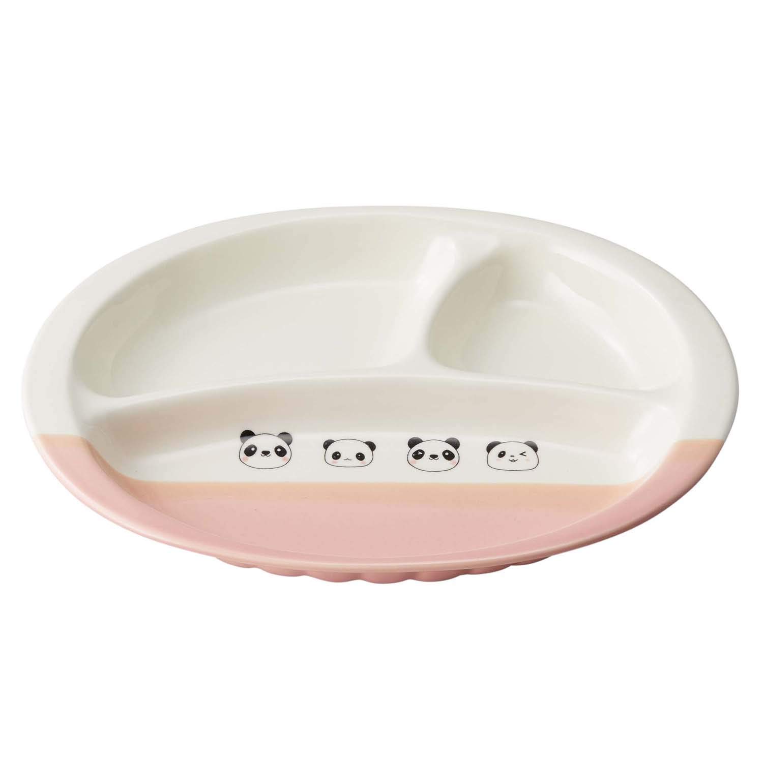 Banko Ware 17496 Children's Tableware, Pottery, Oven Safe, Lunch Plate, Divider Plate, One Plate, Panda Shan, Pink, Diameter 11.2 x 7.9 inches (28.5 x 20 cm), Microwave and Dishwasher Safe, Made in