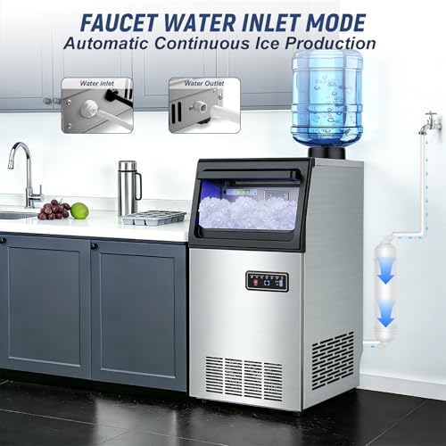 Image of SOZT Nugget Ice Maker Machine, 100LBS /24H, 25LBS Capacity | Under Counter Ice Maker, Self-Cleaning Freestanding Sonic Pellet Ice Maker for Home, Bar, Restaurant, Office