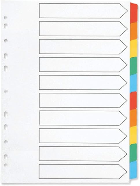 Q-Connect Index A4 Multi-Punched 10-Part Reinforced Multi-Colour Blank Tabs KF01526