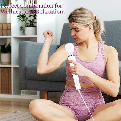 Image of Wired Wand Massager for Women, 10-Speed Electric Handheld Deep Tissue Massager, Powerful Plug-in Full Body Muscle Recovery Tool for Neck, Back, Shoulder & Foot Relief (White)