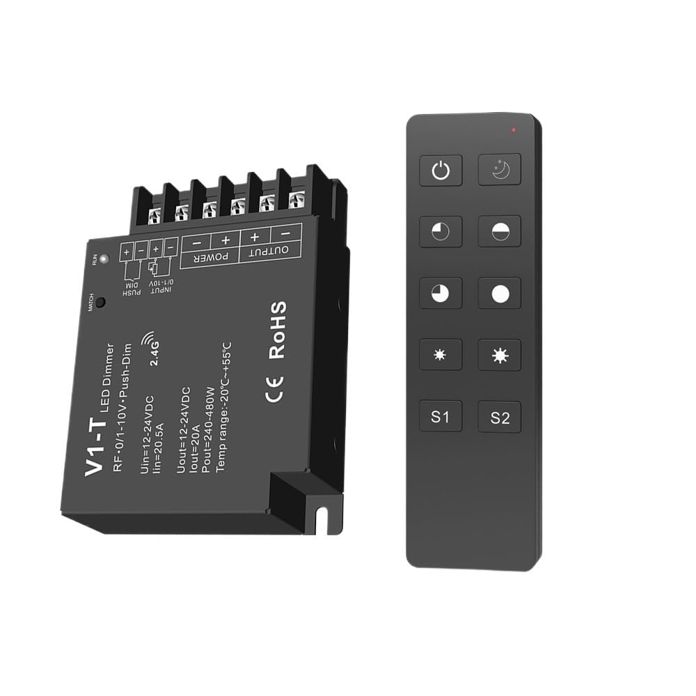 DC12-24V 0-10V PWM 20A LED Dimmer 3-in-1 V1-T RT1 R1 Monochrome Light Controller for Monochrome Light Strips(R1)