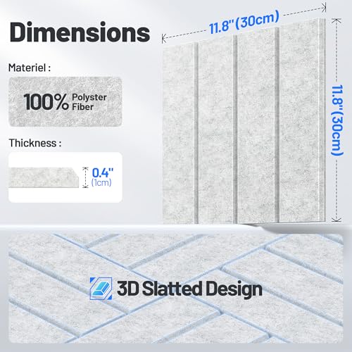 Image of 20 Pack Sound Proof Foam Panels for Walls, Acoustic Panels Self-Adhesive | 12 inch X 12 inch X 0.4 inch Slatted Soundproof Wall Panel, High Density Sound Absorbing Panel for Gaming Recording Studio Decor-Gray