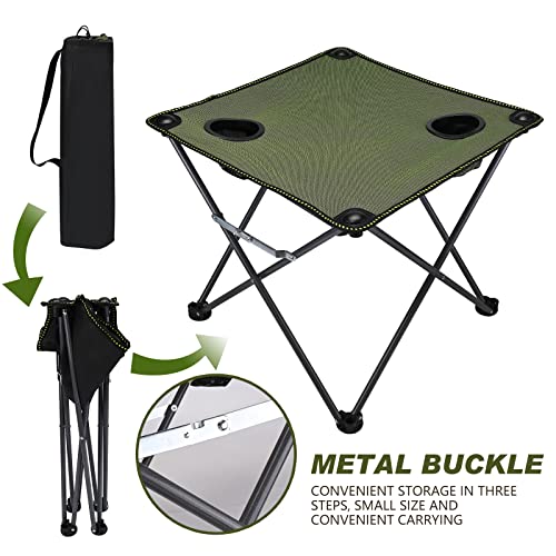 Folding Camping Table Heavy-Duty Portable Picnic Table, Lightweight Small Folding Table For Outside With 2 Cup Holders & Carry Bags For Camping, Beach, Fishing, Campfires And Tailgating（Army Green） #TOP2