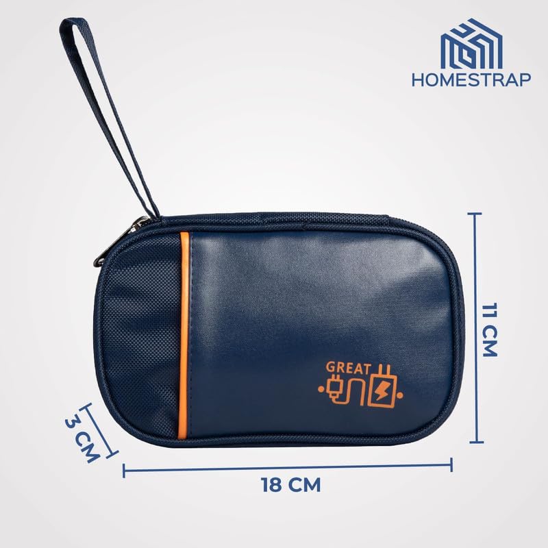 Image of HomeStrap Tech Organizer Case for Electronics Accessories | Storage Pouch for Chargers, Cables, Power Banks, SD Cards & Earphones | Waterproof & Travel-Friendly Gadget Bag - Navy Blue, Small
