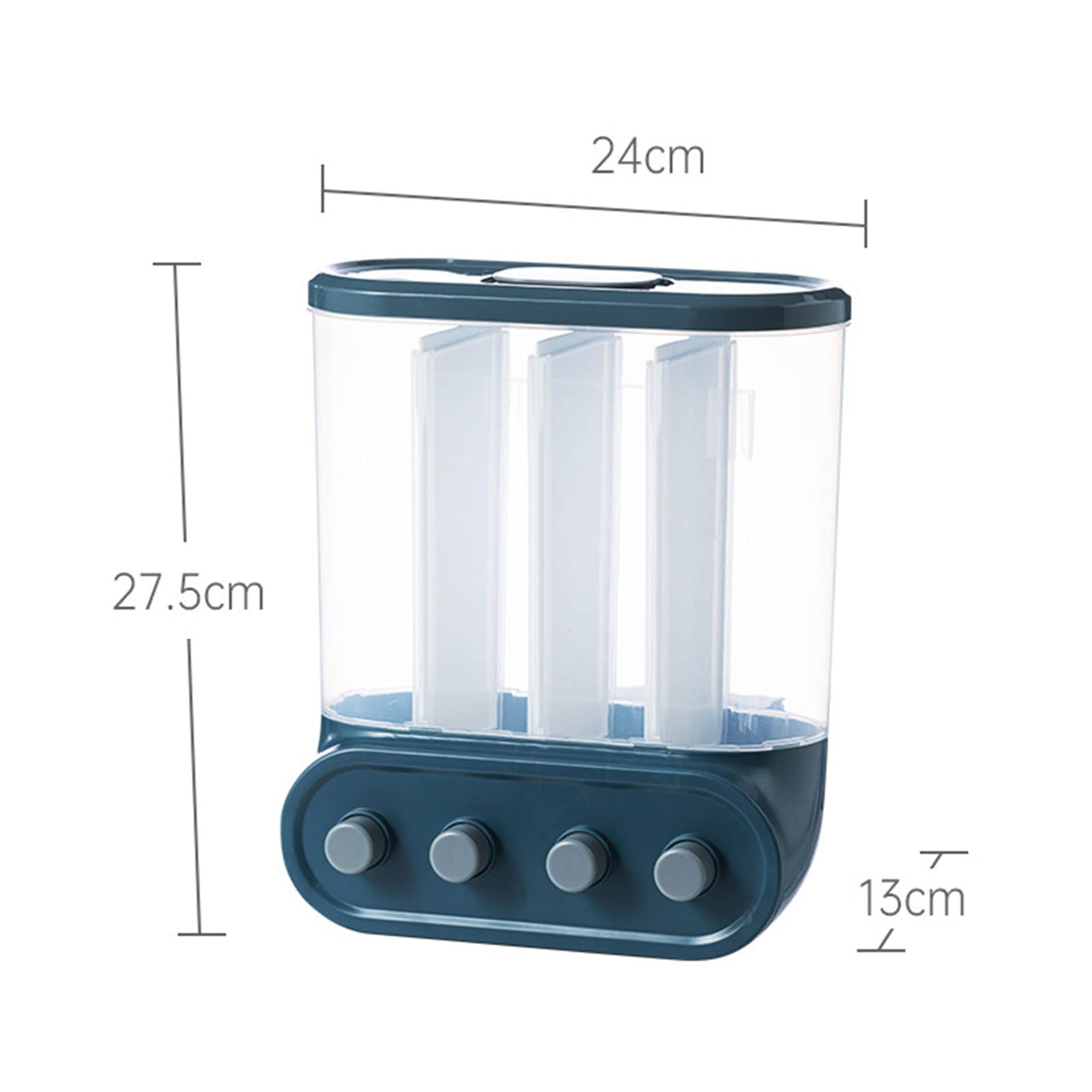 Dispenser per alimenti secchi a parete, contenitore per cereali sigillato da cucina, scatola per alimenti multi scomparto, per riso, fagioli, mais, 4 gruppi, Blu (Blue 4groups) vision