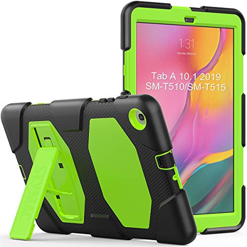 Funda para Galaxy Tab A 10.1 (SM-T510/SM-T515), SEYMAC Resistente Funda Protectora con Soporte Integrado para Galaxy Tab de 10,1 Pulgadas 2019 (Verde/Negro)