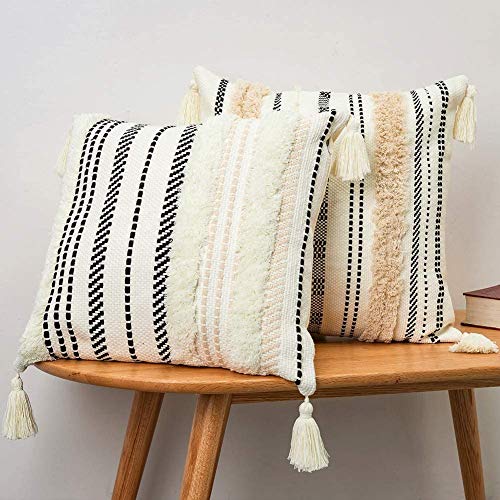 1 Stück Boho Kissenbezug 45x45cm, Makramee Kissenbezüge Kissenhülle Dekokissen mit Quasten, Dekorative Kissen Boho Style… – Bild 4